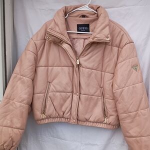 GUESS Blush Quilted Leather Puffer Jacket